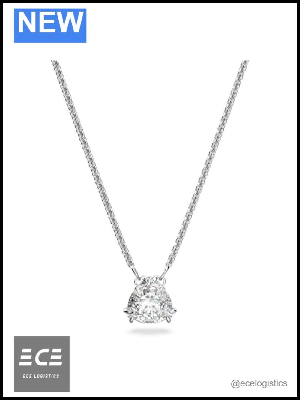 Trilliant Cut Crystal Pendant Necklace Rhodium Finish Chain